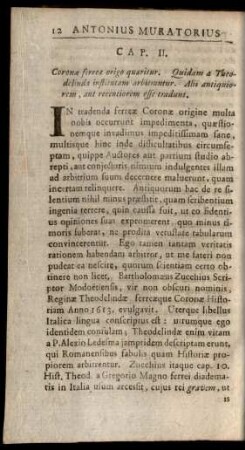 Cap. II. Coronae ferreae origo quaeritur ...