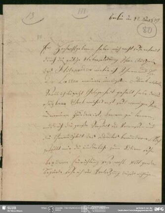 Eigenh. Brief von Franz Bopp an August Wilhelm von Schlegel, Berlin, 22.11.1829