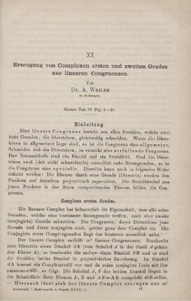XI. Erzeugung von Complexen ersten und zweiten Grades aus linearen Congruenzen.