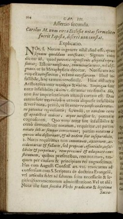 Assertio secunda. [...] circa Ecclesiæ notas formaliter fuerit Papista, diserte non constat.