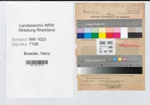 Entnazifizierung Hans Broeder , geb. 22.09.1900 (Lehrer)