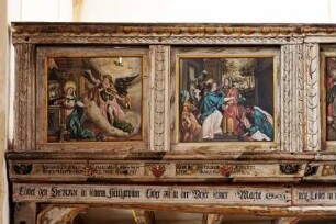 Bemalung der Südempore mit Szenen des Neuen Testaments — Verkündigung und Maria mit Elisabeth