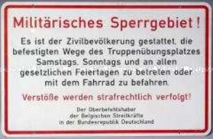 Warnschild vom Truppenübungsplatz "Wahner Heide"