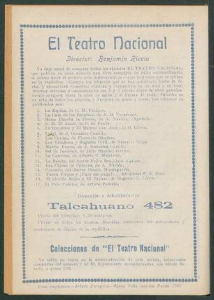 [Obras publicadas de] El Teatro Nacional