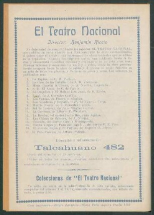 [Obras publicadas de] El Teatro Nacional