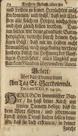 Gebett/ über das Evangelium Am Tag St. Bartholomäi.
