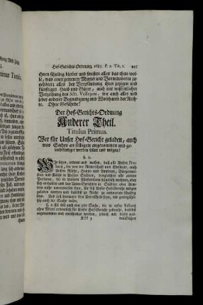 Der Hof-Gerichts-Ordnung Anderer Theil.