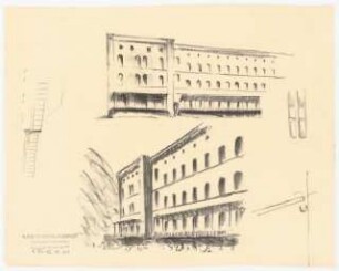Evangelisches Diakonissenkrankenhaus Bethanien, Berlin-Kreuzberg Umbau. Hauptgebäude: Skizze neben Fassade