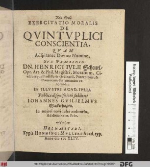 Exercitatio Moralis De Quintuplici Conscientia