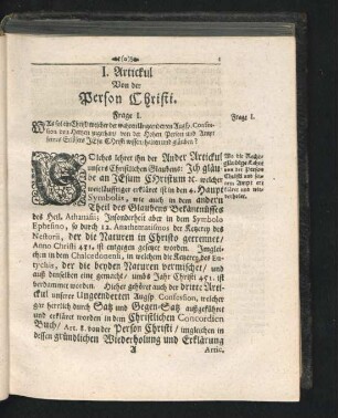 I. Artickul. Von der Person Christi.