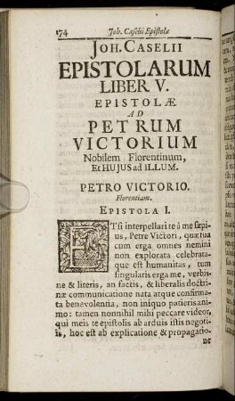 Epistolarum Liber V. Ad Petrum Victorium Nobilem Florentinum, Et Hujus ad Illum