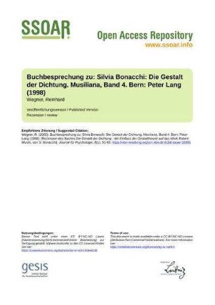 Buchbesprechung zu: Silvia Bonacchi: Die Gestalt der Dichtung. Musiliana, Band 4. Bern: Peter Lang (1998)