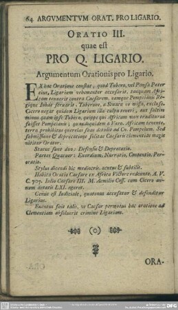 Oratio III. quae est Pro Q. Ligario. Argumentum Orationis pro Ligario