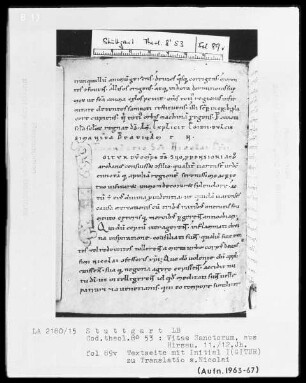 Vitae Sancti Silvestri, Basilii, Egidii — Initiale I (gitur), Folio 89 verso