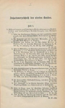Inhaltsverzeichniß des vierten Bandes