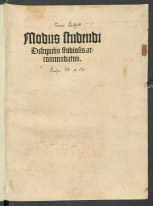 Modus studendi || Discipulis studiosis ac=||commodatus.||
