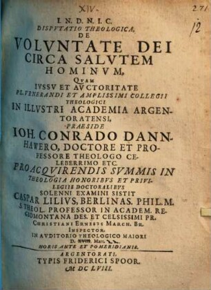Disputatio Theologica, De Voluntate Dei Circa Salutem Hominum