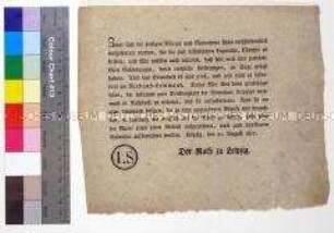 Aufruf des Rates zu Leipzig zur Abgabe von Verbandszeug an Lazarette
