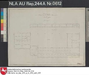Grundriß vom Platzgebäude der Domäne Kloster Uppingen bei UTTUM Kolorierte Zeichnung von H. Balke Papier Format 44,6x33,3 M 1:161