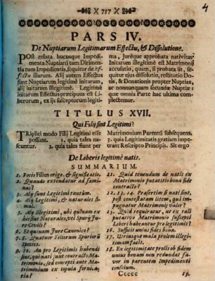 Sponsalia et matrimonium, seu Decretalium Gregorii IX. Pont. Max. liber IV. brevi methodo ... expositus : Pars IV. [Tit. 17 - 21]