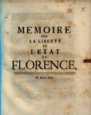 Mémoire sur la liberté de l'état de Florence