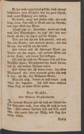 Das Sechste. Das Blümlein Vergißmeinnicht.