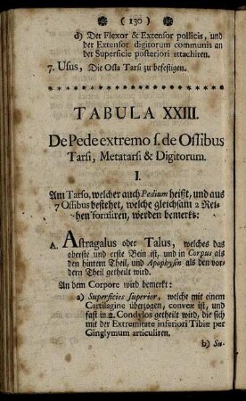 Tabula XXIII. De Pede extremo s. de Ossibus Tarsi, Metatarsi & Digitorum.