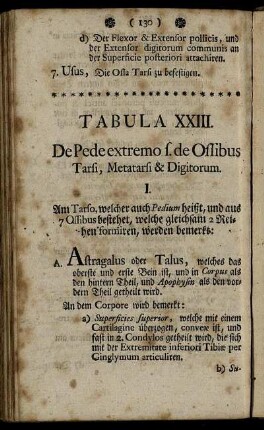Tabula XXIII. De Pede extremo s. de Ossibus Tarsi, Metatarsi & Digitorum.