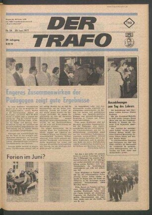 TRO-Betriebszeitung 'Der Trafo'; Nr. 24/1977 (20. Juni 1977)