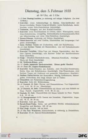 Dienstag, den 5. Februar 1935, ab 10 Uhr, ab 3 Uhr (Nr. 1-626)