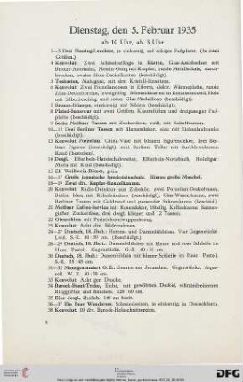 Dienstag, den 5. Februar 1935, ab 10 Uhr, ab 3 Uhr (Nr. 1-626)