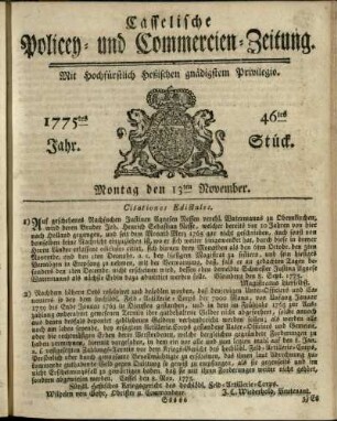 46tes Stueck, Montag den 13ten November 1775