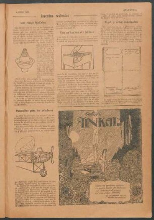 Inventos recientes : Una fuente higiénica. - Paracaídas para los aviadores. - Una aplicación del teléfono. - Papel y sobre combinados