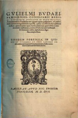 Guil. Budaei Annotationes in pandectas : tam priores quam posteriores