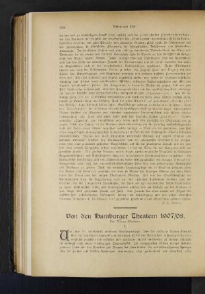 Von den Hamburger Theatern 1907/08