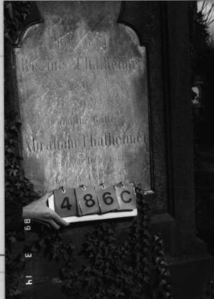 Grabstein 486 (Index: 100093043) Maße HxBxT: 240x103x37 cm Symbolik: Fächer, Verzierungen Besonderheit: Doppelgrab für Eheleute: Grabstein 486C