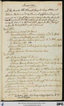 [fol. 221] Rektorat Franz Josef Vicari 1721/22