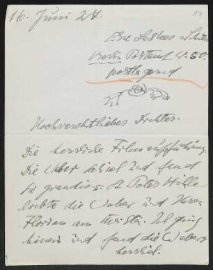 Brief von Else Lasker-Schüler an Gerhart Hauptmann