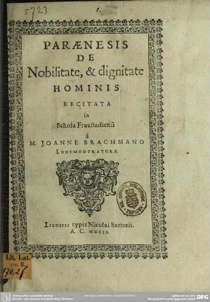 Paraenesis de nobilitate et dignitate hominis