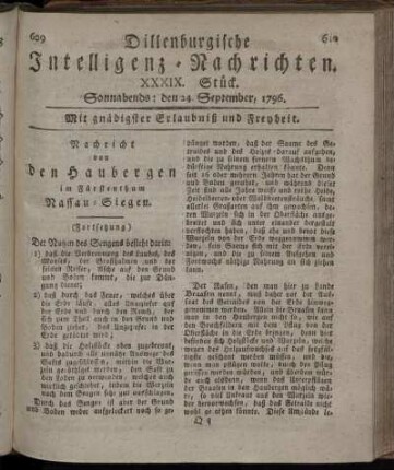 XXXIX. Stück. Sonnabends: den 24. September 1796.