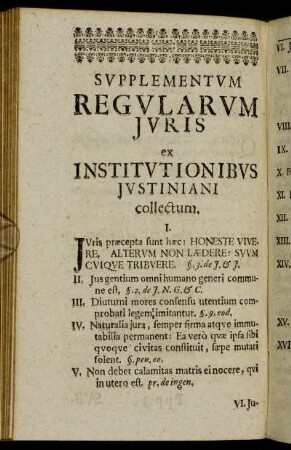 Supplementum Regularum Juris ex Institutionibus Justiniani collectum.