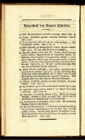 Verzeichniß von Reizens Schriften.