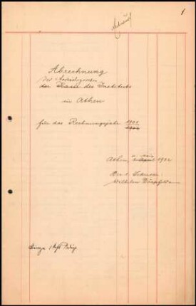 Abrechnung 1901/1902 (Entwurf)
