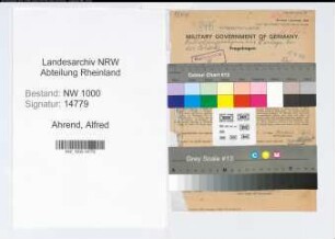 Entnazifizierung Alfred Ahrend, geb. 18.06.1903 (Konstrukteur)
