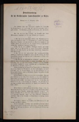 Promotionsordnung für die Großherzogliche Landes-Universität zu Gießen : Entwurf vom 17. November 1896