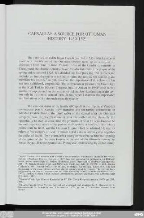 Capsali As A Source For Ottoman History, 1450-1523