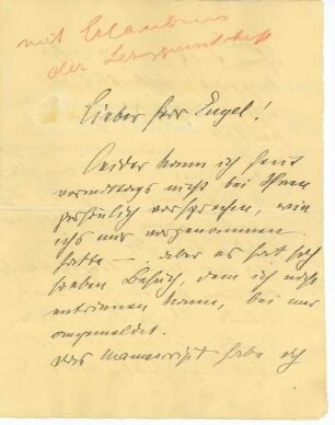 Korrespondenz von Hanns Fechner an Engel