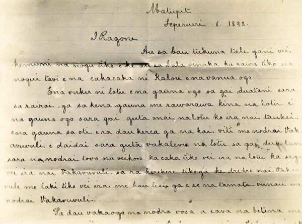 "Une lettre d'un professeur de Fidji. Matupit".