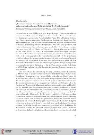 Transformationen der oströmischen Monarchie zwischen Spätantike und Frühmittelalter (5. – 7. Jahrhundert) : Sitzung der Philosophisch-historischen Klasse am 25. April 2014