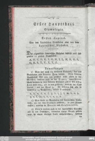Erstes Kapitel. Von den Lateinischen Buchstaben oder von dem Lateinischen Alphabet.